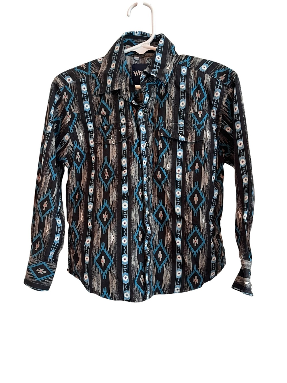 Wrangler Boys Western Pearl Snap Shirt Aztec Print XS